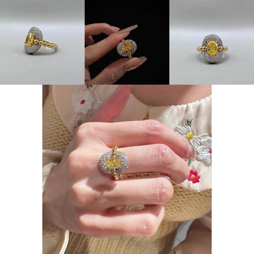 Eleganter 2024 Neuer Trendiger Offener Verstellbarer Ring Für Frauen Mit Schicken Gelben Diamantperlen