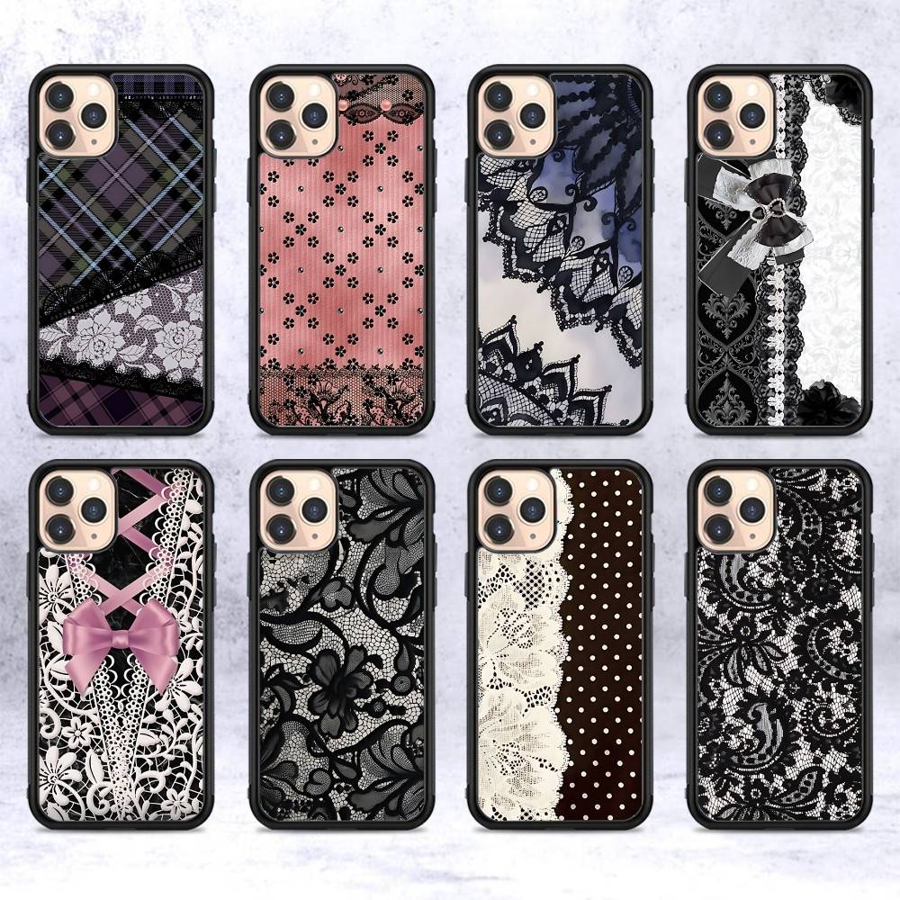 Lace Pattern For IPhone 11 12 13 14 15 16 17 Pro Max Plus TPU+PC Shockproof Back Phone Cases