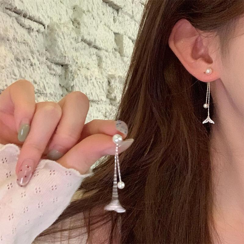 S silver needle zircon pearl earrings women's niche butterfly stud earrings versatile temperament earrings