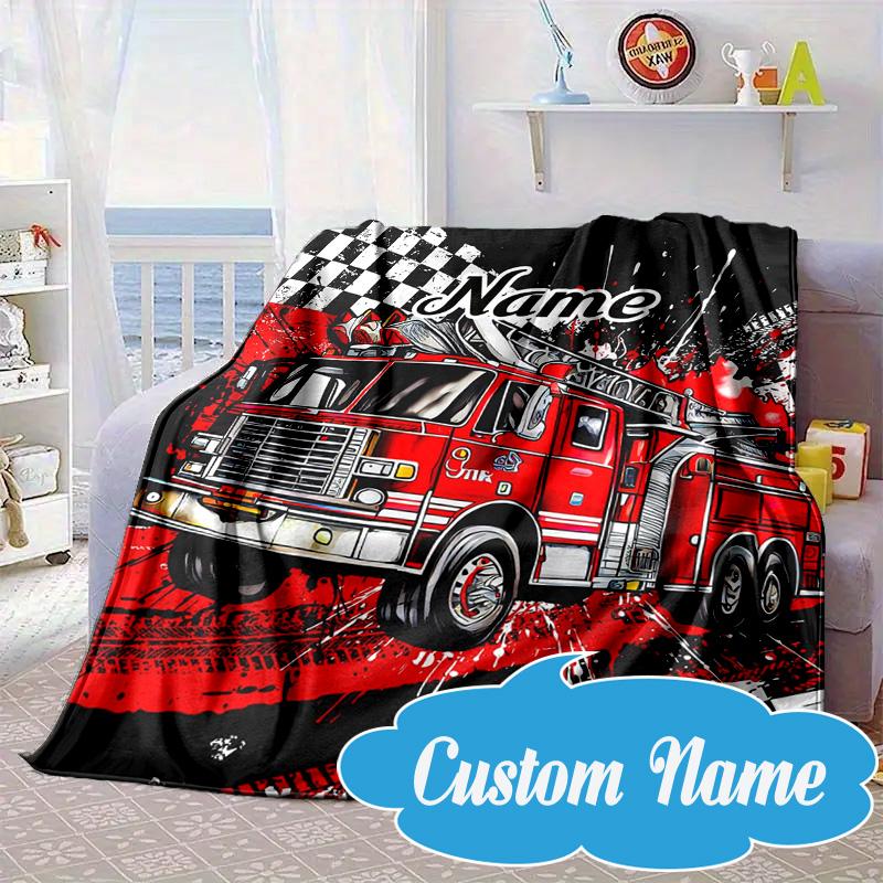 Custom Name Cartoon Excavator Blanket bed sofa Blanket Flannel Blanket for Camping, Hiking, Picnic Essentials,gift for Fan family
