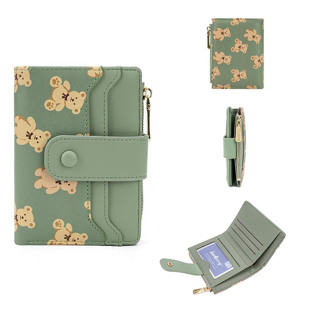 Baellerry Short Wallet For Women With Cartoon Bear Pattern Pu Material Antitheft Rfid Card Holder For Daily Use