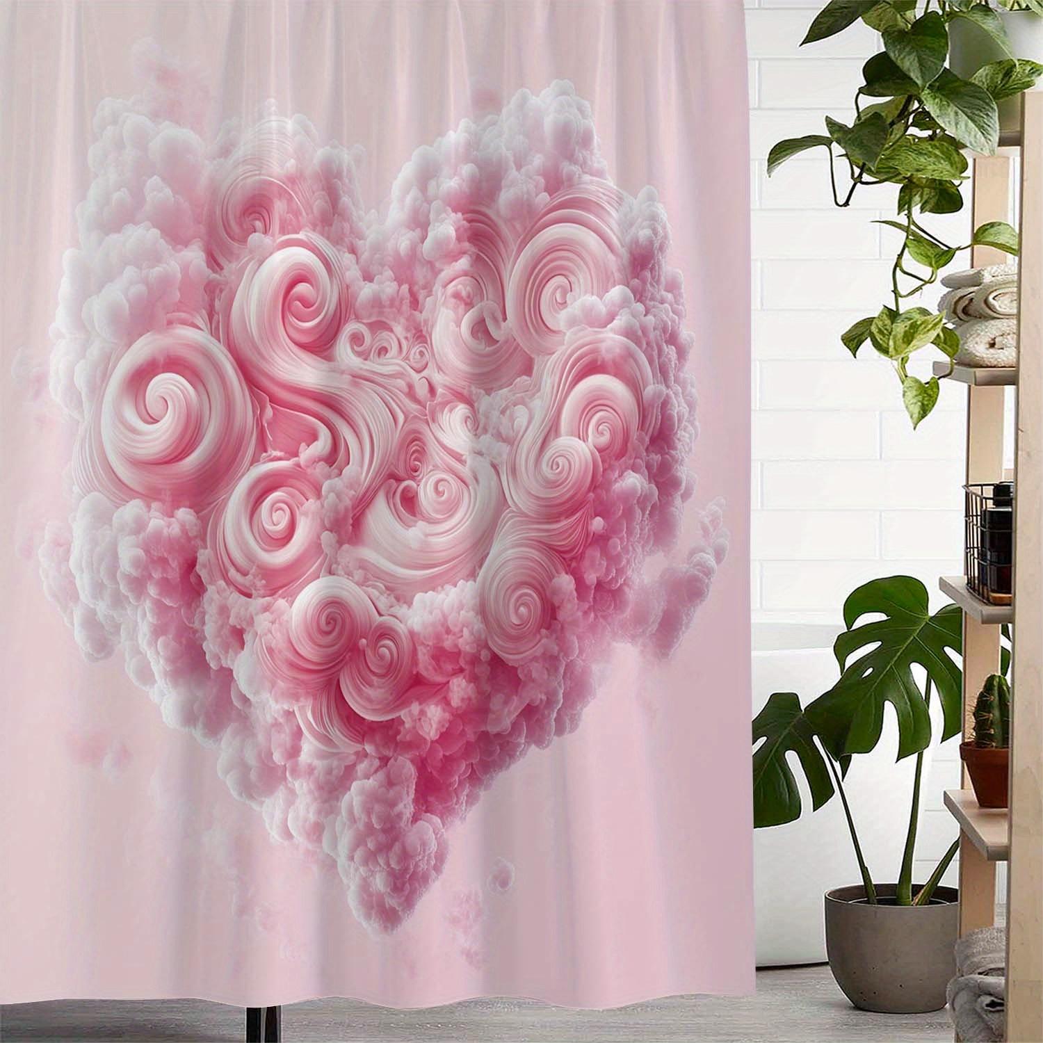 

A Romantic Valentine S Day Heart Cloud Printed Shower Curtain And Window Curtain With 12 Hooks. W60H190(CM)-1 Pcs