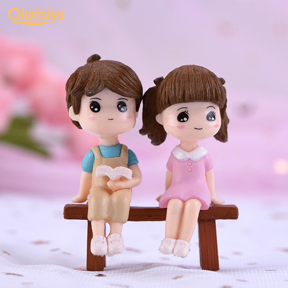 Cute Reading Couple Sitting Bench Model