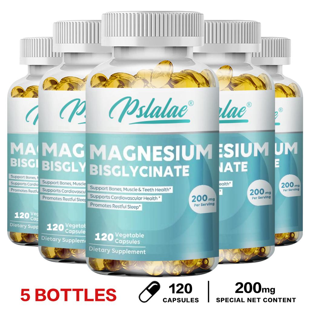 Pslalae Magnesium Glycine Capsules, 200 mg per serving, essential minerals, nutritional supplement.