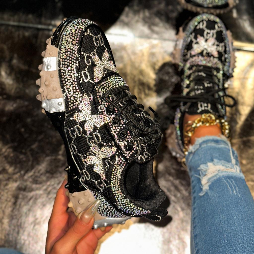 Baskets Dad en Jean Denim Fait Main Strassées Durian Semelle Diamants Chauds Chaussures de Sport pour Femmes