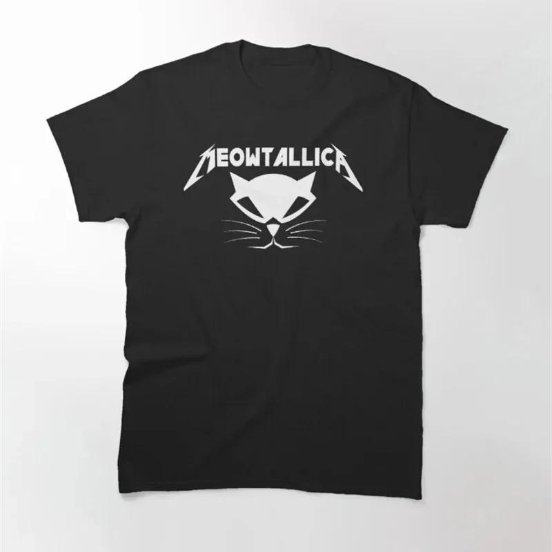 Meowtallica Rock Cat Music Print T-Shirts for Unisex and Women Fashion Funny T-Shirts Unsiex Comfortable T-Shirt for Couple