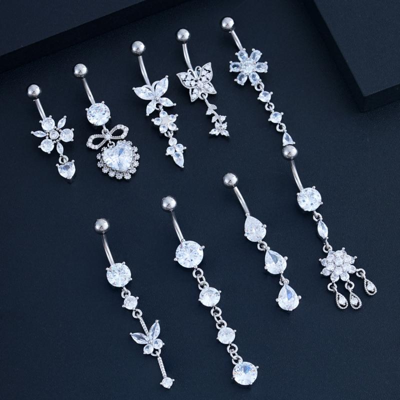 Modny Kryształowy Cyrkoniowy Wisiorek Kropelka Wody Motyl Kolczyk do Pępka Serce Piercing Pępka Dla Kobiet Biżuteria na Ciało na Plażę