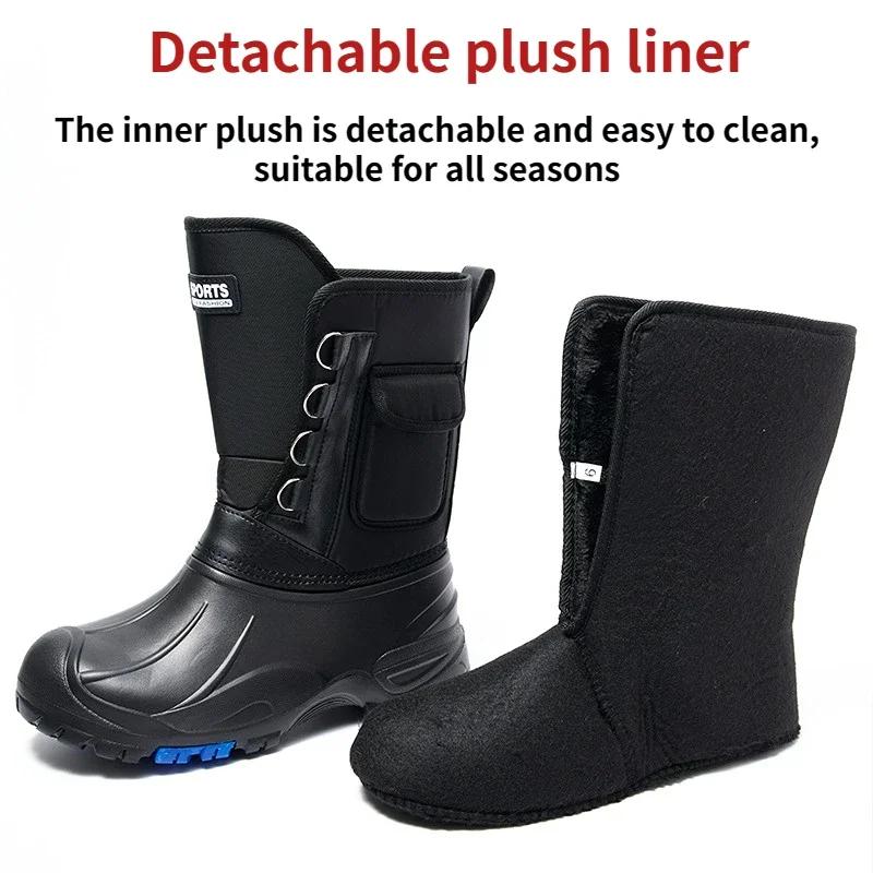 fashion Men Non-slip Nails Rain Boots Mountaineering Men Boots Cotton Rain Shoes Waterproof Fishing Shoes for Men Spring Farm Work Boots
