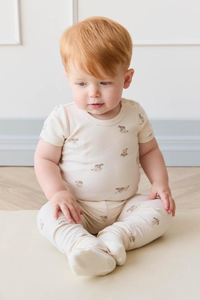 Organic Cotton Short Sleeve Bodysuit Sasha Puppy Tofu JBCO251241 Baby IVR 70 [Jamie Kay]