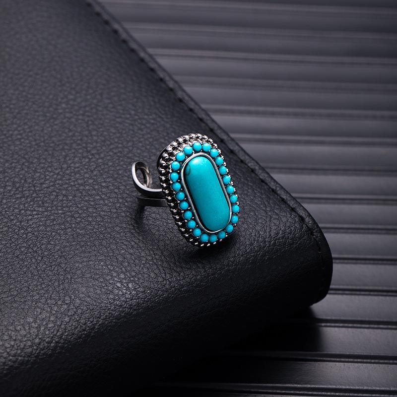 Retro Bohemian Silver Faux Turquoise Ring
