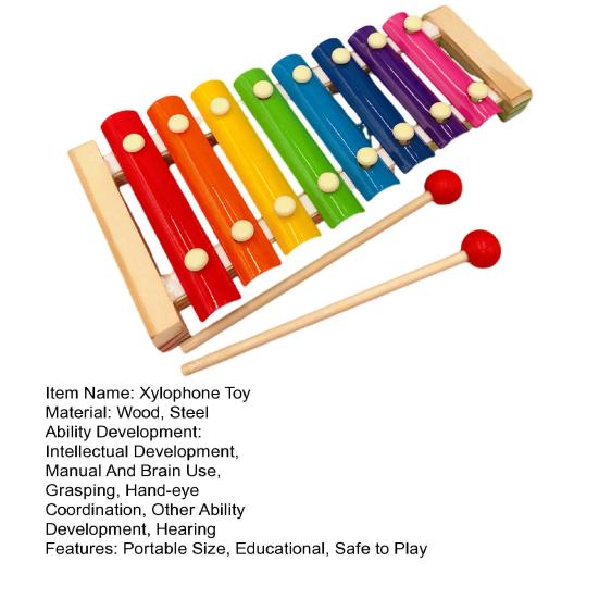 8 Note Wooden Xylophone Toy with 2 Mallets Colorful Metal Keys Glockenspiel Xylophone Toddlers Boys Girls Educational Percussion