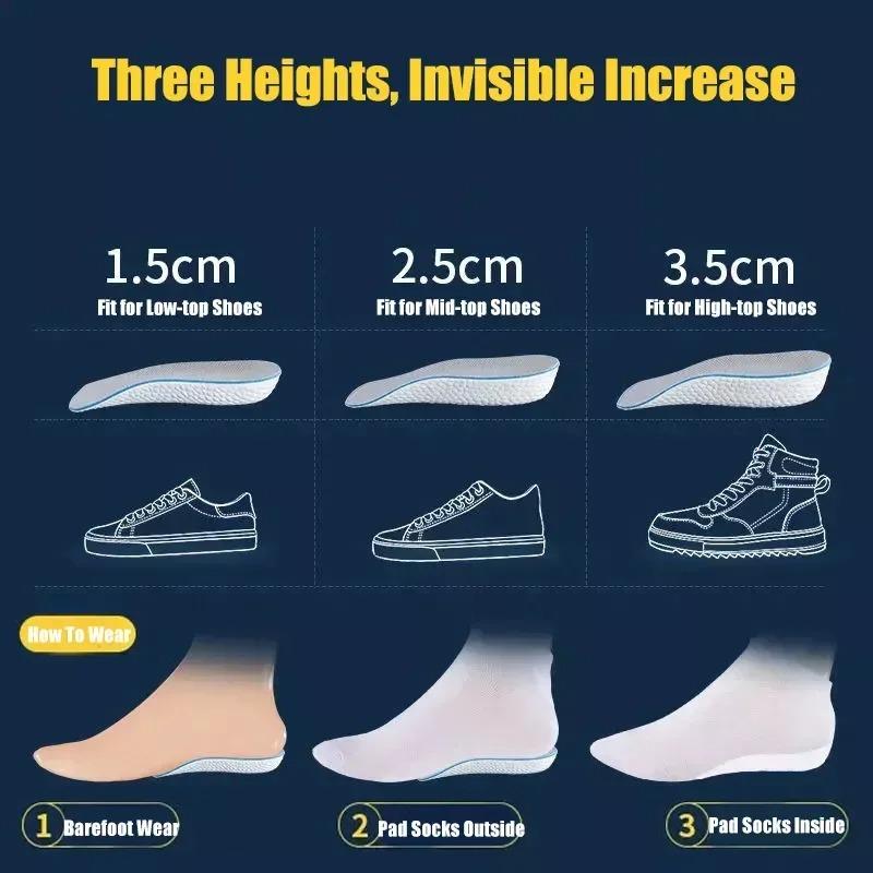 Arch Support Height Increase Insoles Half Pads Orthopedic Breathable Memory Foam 7 Points Lifts Shoe Pads Flat Feet Support