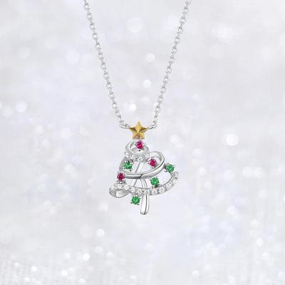 Small And Delicate Christmas Tree Necklace, Colorful And Sweet Holiday Gifts, Sparkling Pendant Jewelry