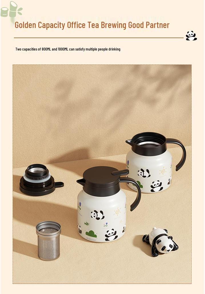 Panda Thermos Flask: Large Capacity Glass Liner for Tea Steeping at Home or Office