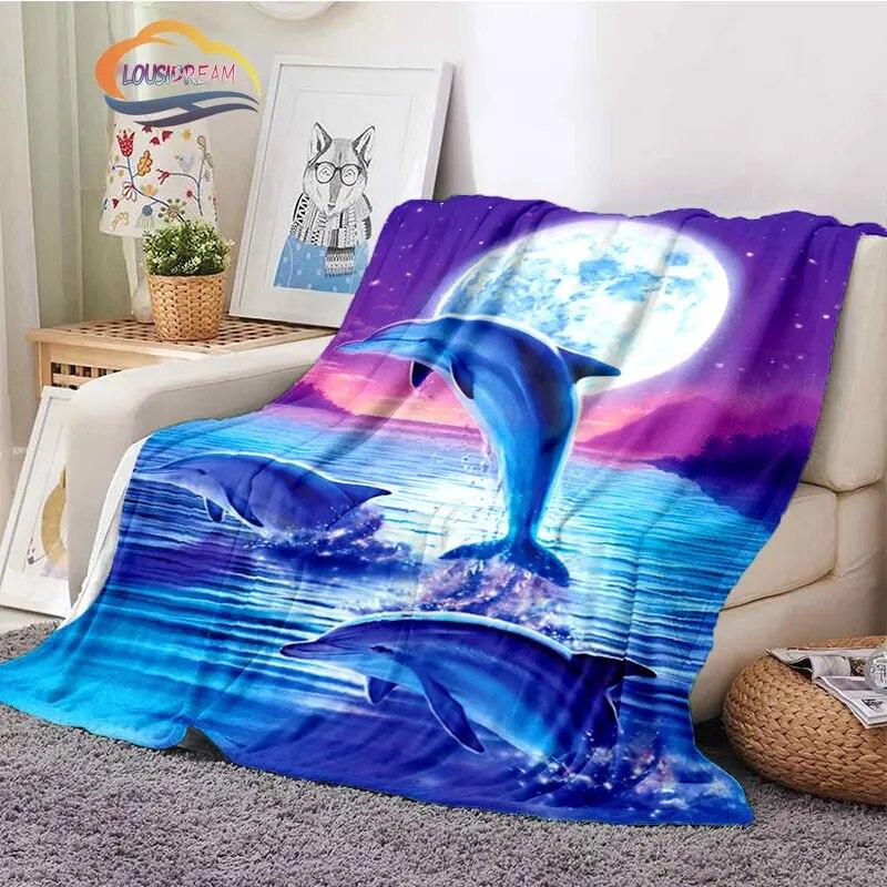Sea Animal World Series Blanket Cute Oceanic Dolphins Super Soft Delphinids Pattern Sofa Bed Children's