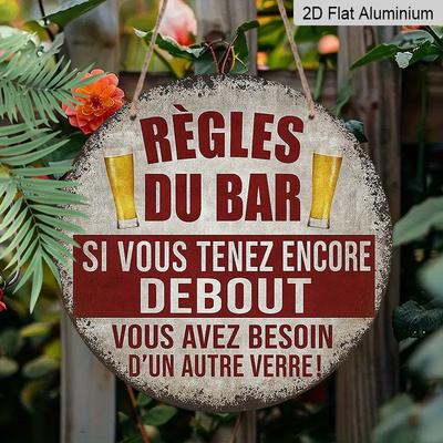 2D Flat, 1pc 2D Flat, 7.87x7.87 Inch Round French Aluminum Sign, Vintage "Bar Rules" Decorative Plaque, Bar Decor Sign for Restaurants, Bars, Cafes
