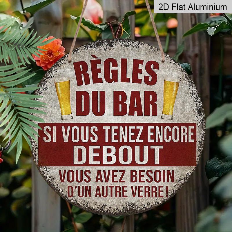 2D Flat, 1pc 2D Flat, 7.87x7.87 Inch Round French Aluminum Sign, Vintage "Bar Rules" Decorative Plaque, Bar Decor Sign for Restaurants, Bars, Cafes