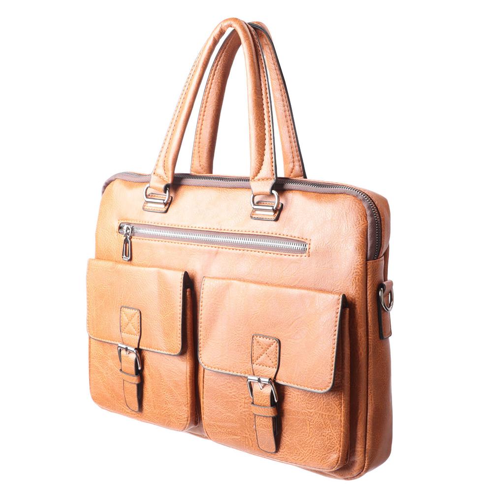 Man Business Briefcase Large Capacity Laptop Bag Handle Bag with Shoulder Strap Light Brown Light Brown Free Size