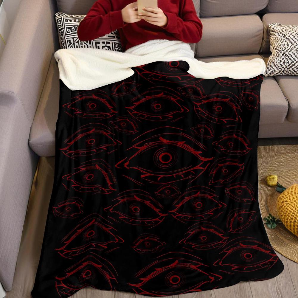 Crimson Eyes Pattern Flannel Blanket Warm Soft Halloween Christmas Couch Warm Cozy Decorative Decor Gift for All Season