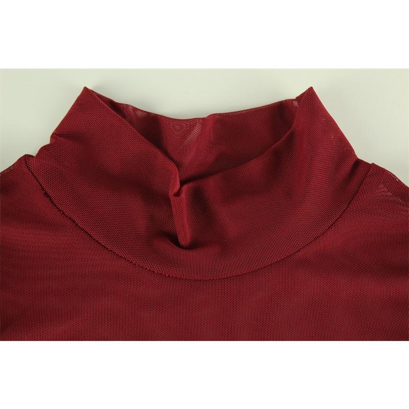 Women's Spring Fashion Temperament Mesh Patchwork Semi-high Neck Waist Dress