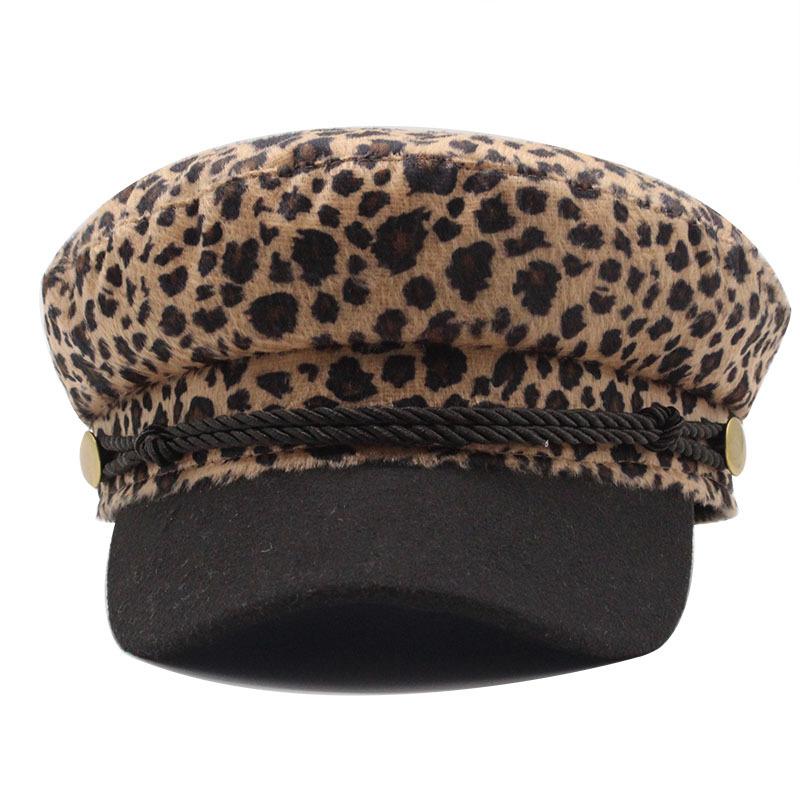 Ins Leopard Print Internet Celebrity Cap Beret Female Retro Flat Top Navy Hat Street Tide Octagonal Hat