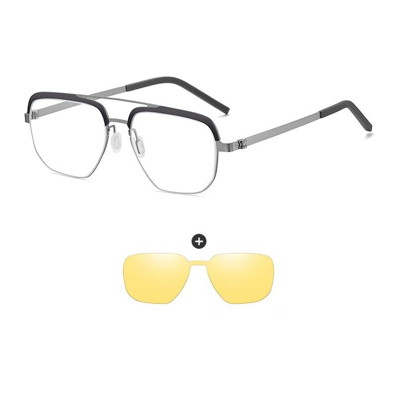New Style Magnet Clip On Reading Glasses Men Square Myopia Prescription Glasses 2 In 1 Polarized Driving Sunglasses