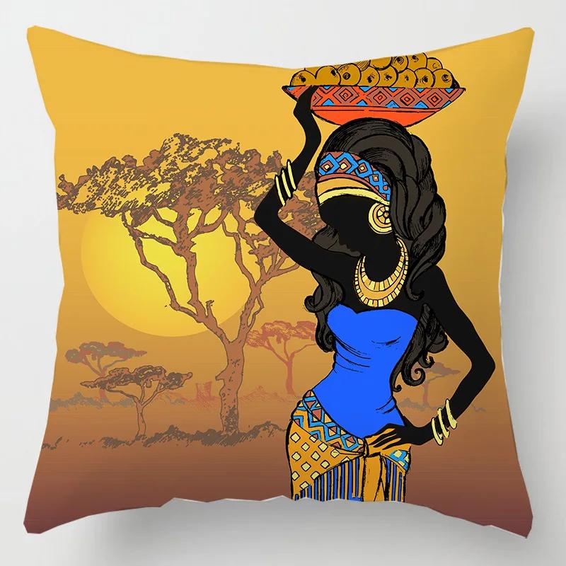 Abstract Oil Painting African Women Cushions Case Modern Abstract Art Decorative Pillows Case Sofa Seat Couch Thick Plush Pillow