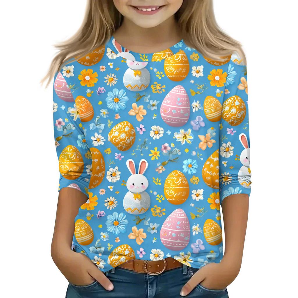 Barn 3/4 Ärm Toppar Casual Tryck T-shirt Rund Hals Pullover Blus