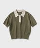 NONBLANK Raglan Half Sleeve Collar Crop Knit_Deep Green