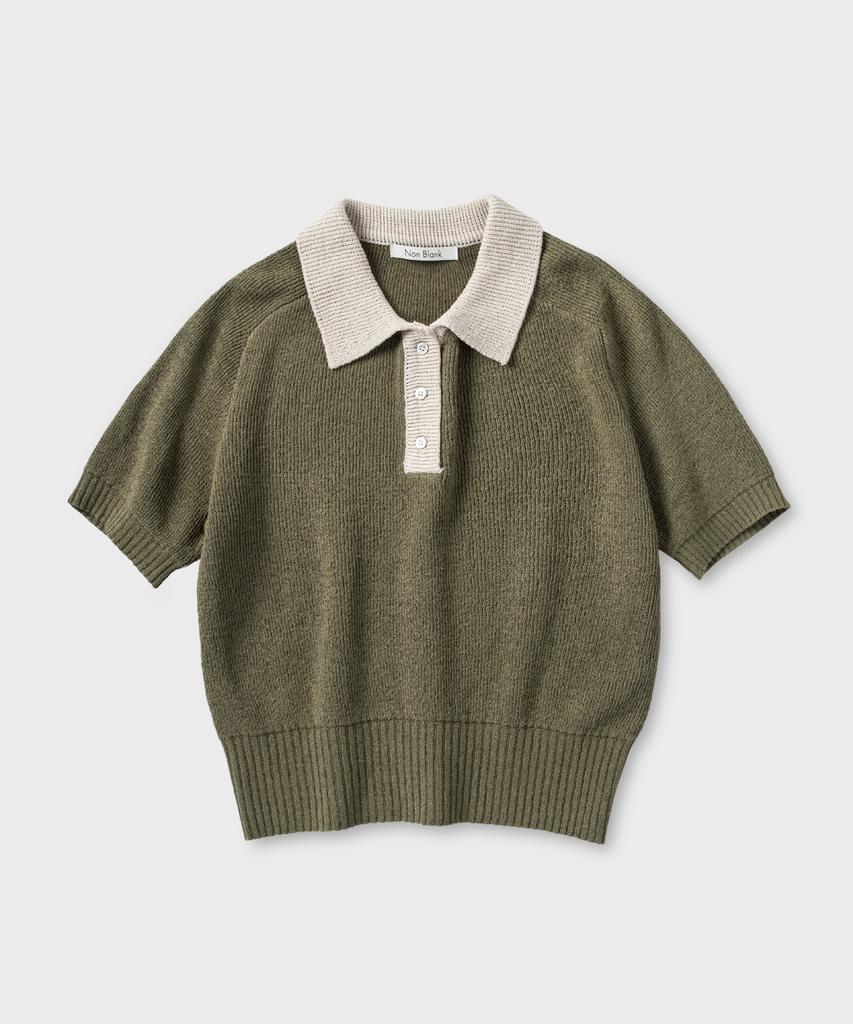 NONBLANK Raglan Half Sleeve Collar Crop Knit_Deep Green