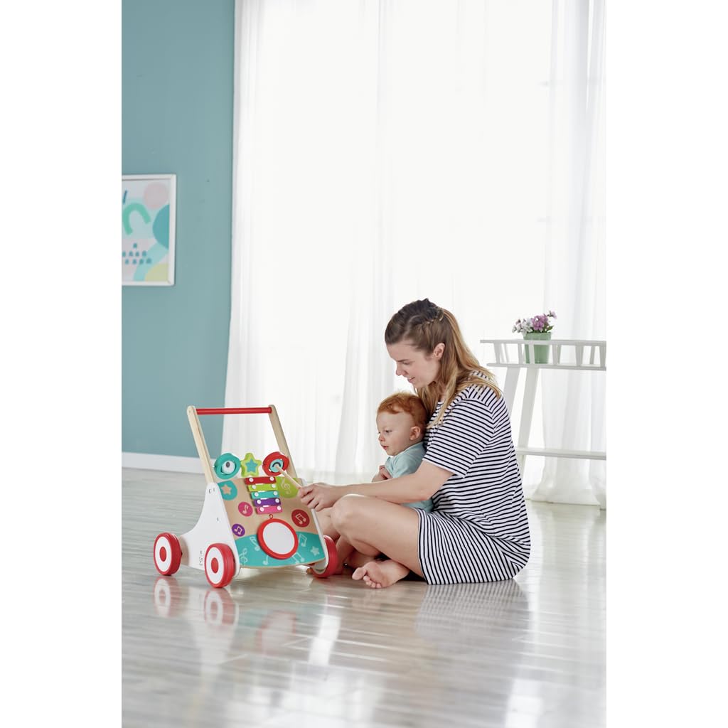 Hape Music Walker, 41.5 x 40.5 x 50cm, for ages 10 months and up, wooden stroller, educational toy, E0383