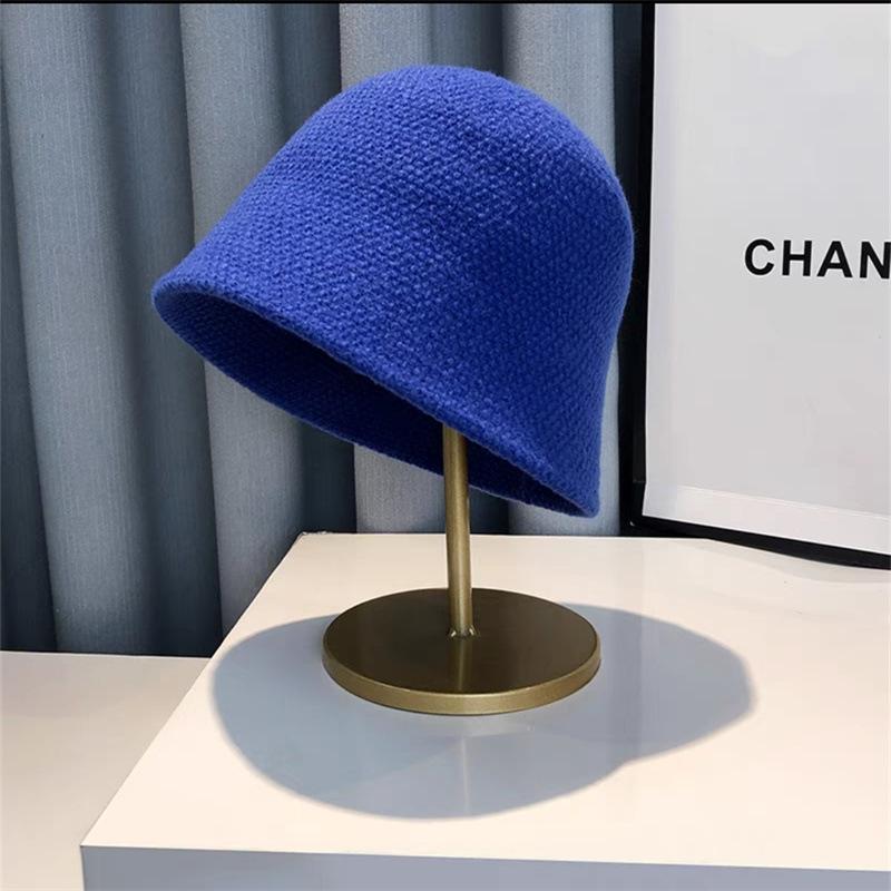 

Knitted fisherman s hat children s autumn and winter plain artifact bucket hat solid color versatile face covering bell basin hat M（56-58cm） синій
