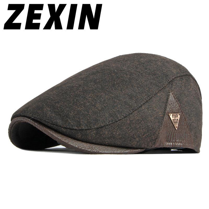 ZEXIN Autumn and Winter Hat Men's Beret England Retro Splicing Thickened Warm Duck Tongue Cap Female Literary Youth Forward Cap