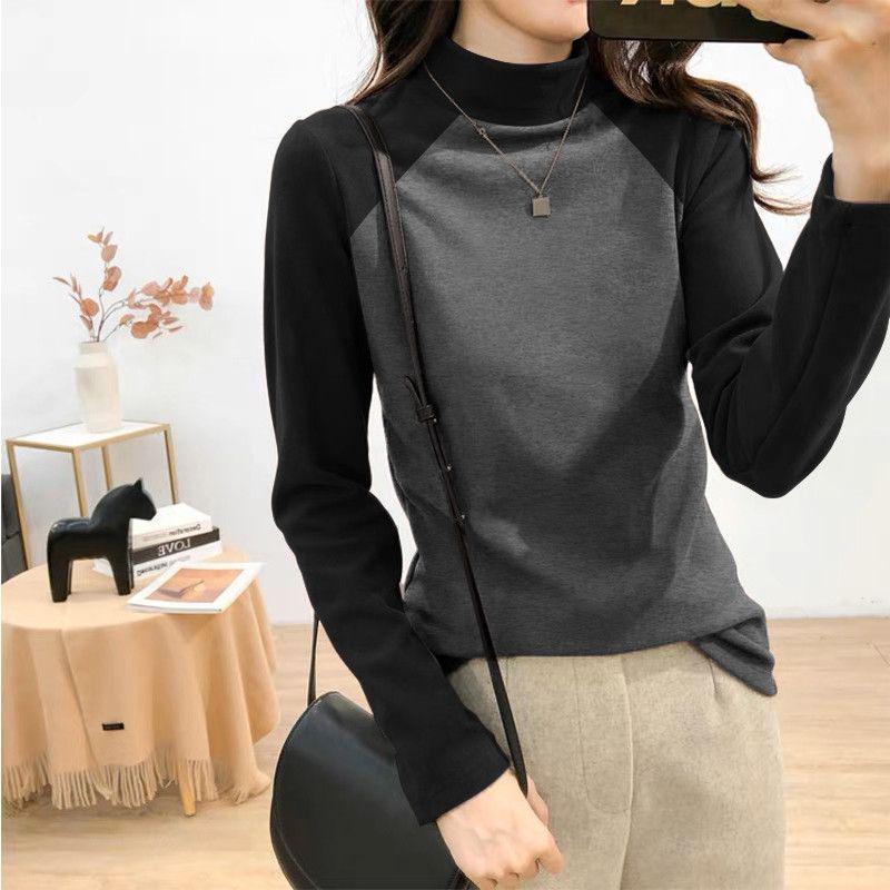 Women's Fleece Raglan Sleeve Turtleneck Long-Sleeve T-Shirt for Autumn/Winter, Printed Base Layer Top.