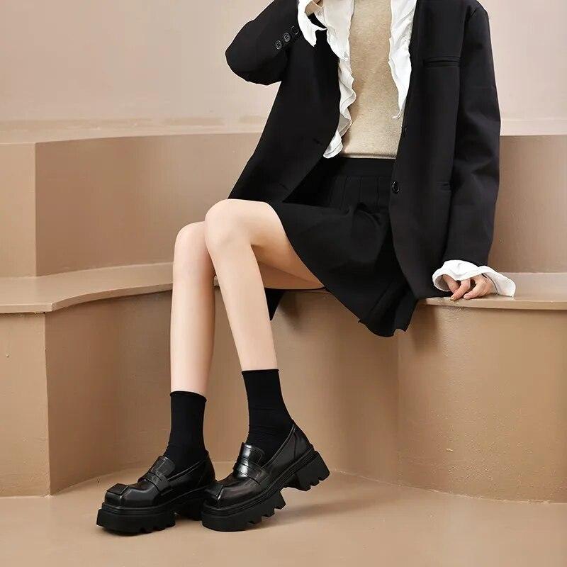 Oxford Shoes for Women High Heels Patent Leather Chunky Platform Shoes Woman Loafers Slip On Black Jk Uniform Mary Janes Shoes