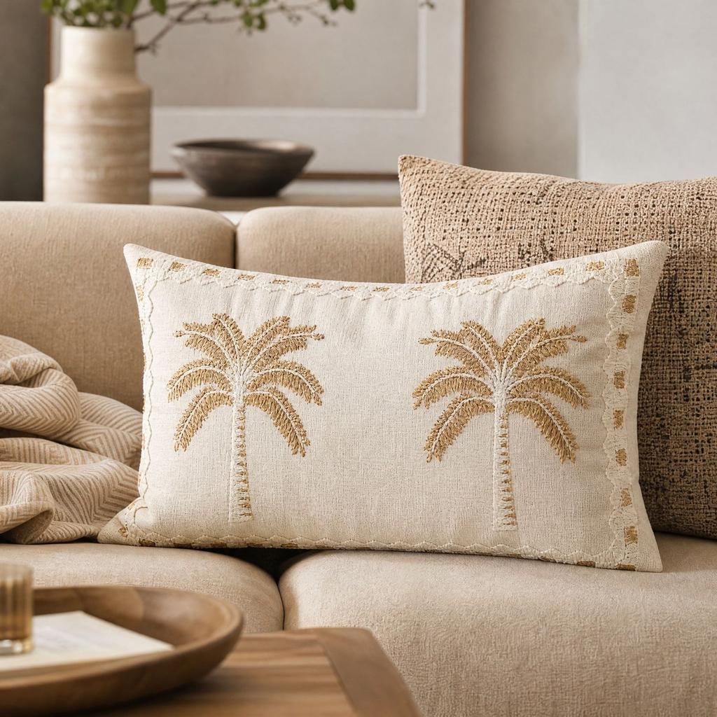 Tree Embroidered Throw Cover, 50 30 cm, No Insert, Rustic Vintage Decorative Cushion Cover for Sofa and Bed