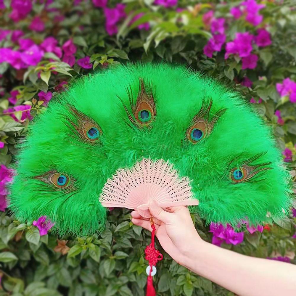 Tassel Hand Fan Fluffy Foldable Hand Fan Peacock Feather Fan Comfortable For Photography Stage Performance Home Decoration