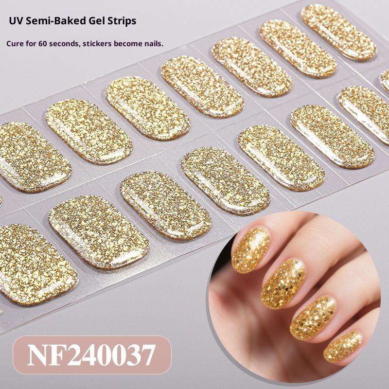 New Semi-cured Gel Nail Stickers with Glitter, Pure Glitter, and Whitening Effect; Semi-cured UV Nail Stickers.