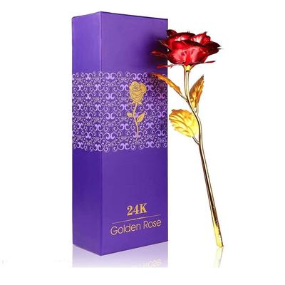 Fiore di rosa rossa con foglia d'oro con confezione regalo con borsa per il trasporto