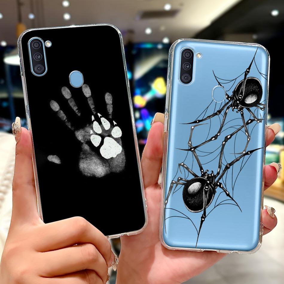 For Samsung Galaxy A11 M11 Phone Case Samsung A11 M11 A115F M115F Elegant Floral Cat Painted Soft Silicone Transparent TPU Cases