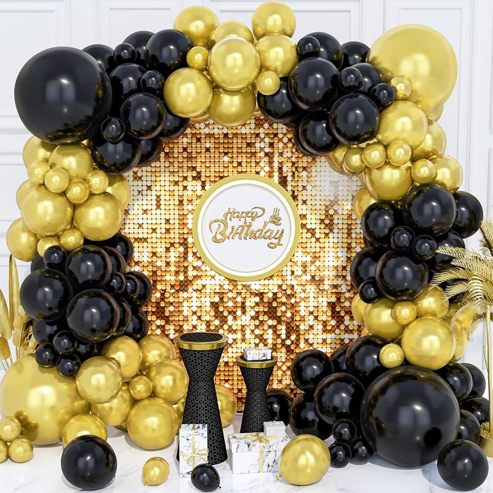 New Year Theme Decor Balloons Garland Black Gold Ballon Arch Kit Graduation Birthday Party Baby Shower Wedding Decoration Globos
