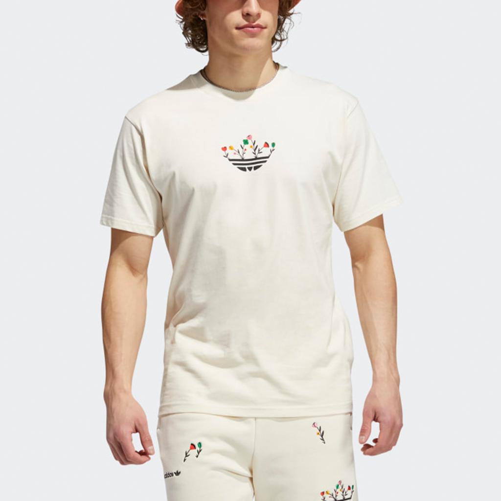 Adidas Originals Trefoil Bloom Γραφικό Τυπωτό Αθλητικό T-Shirt Ανδρικά Τοπ Εκρού H32305