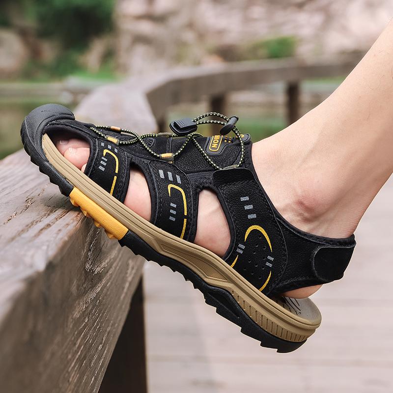 Men Hiking Sandals Outdoor Black Brown Water Shoes Wide Palm Athletic Closed Toe Sport Sandals Beach Shoes Large Size