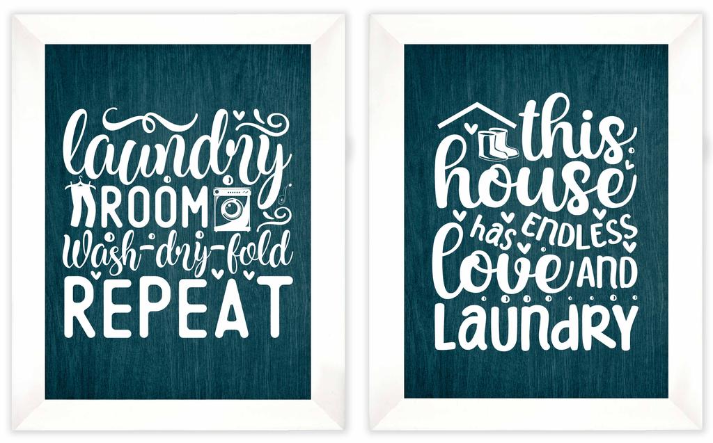 Inkdotpot 2 Piece Laundry Signs for Laundry Room Decor Wash Dry Fold Repeat Poster With Frame, Laundry Room Wall Art Signs Framed