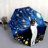 Folding Umbrella The Umbrella Features a Black-and-white Cat, Vibrant Wildflowers, and a Swirling Starry Sky with a Luminous M