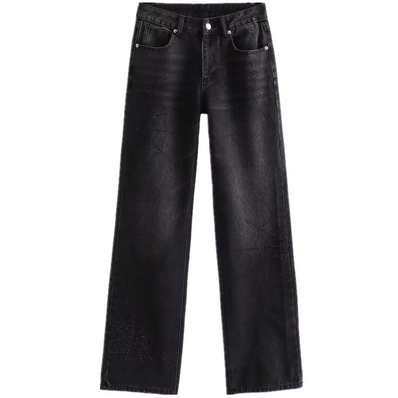 

Fashion Style 2023 Fall and Winter New Arrival Women s Clothing Easiest for Match Shiny Ornament Mid Waist Wide Leg Denim Pants 92132042 Black L