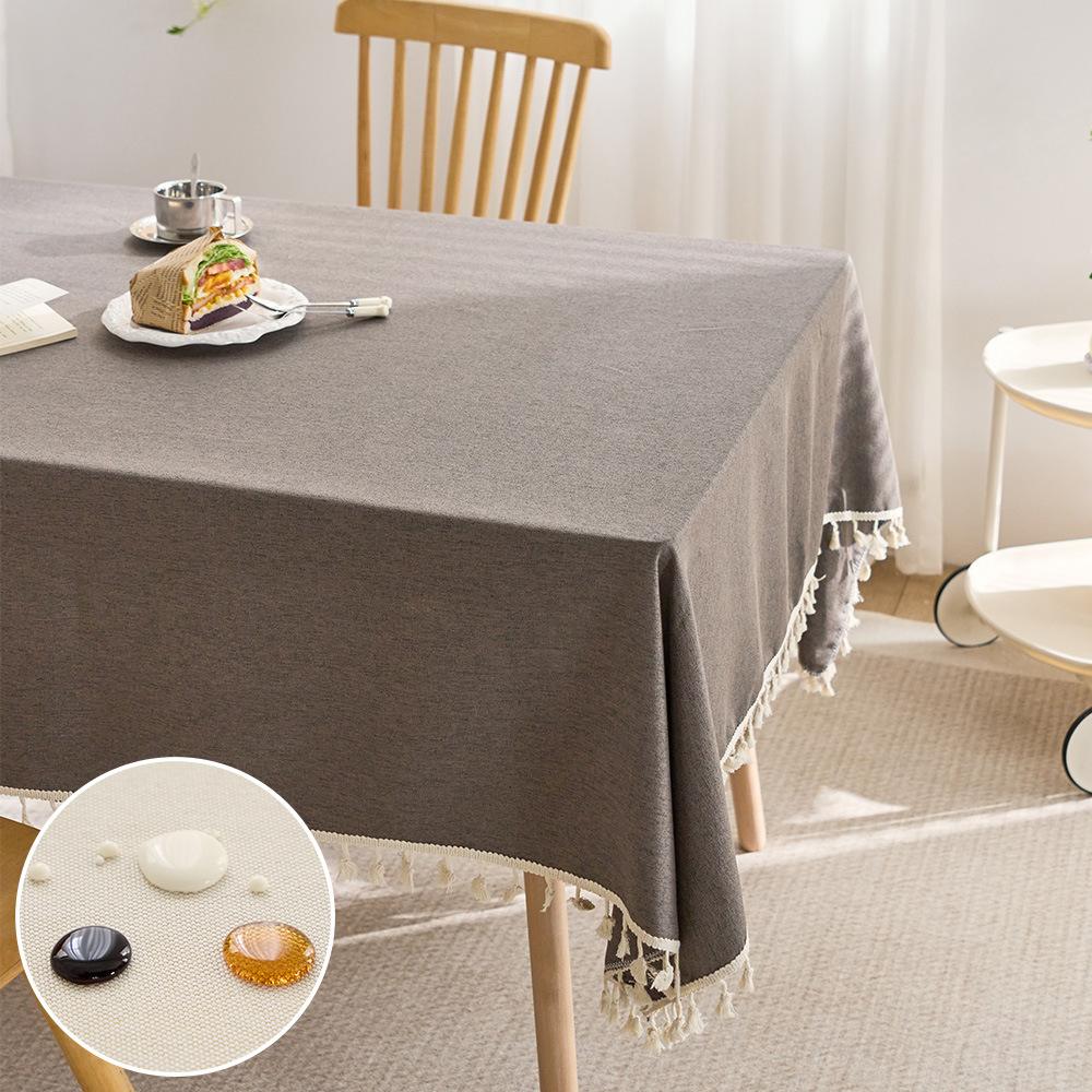 Solid Color Cotton Thread Tassel Tablecloth Heat-proof Waterproof Stain Resistant Coffee Table Cloth Rectangular Desktop Protective Cloth 1pcs