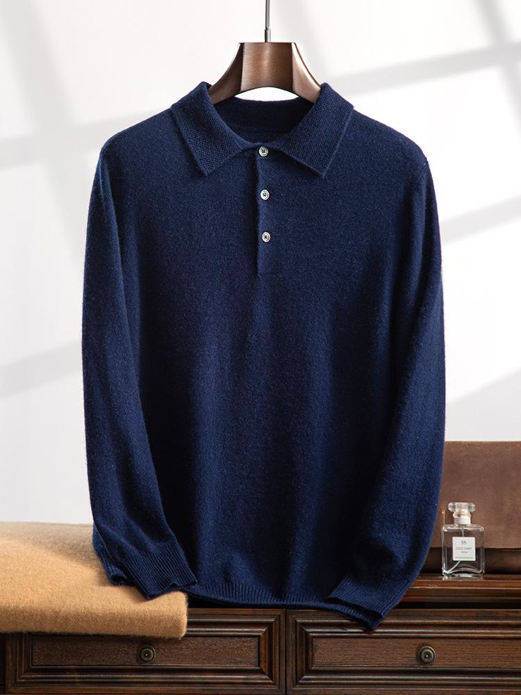 Men's Polo Collar Cashmere Knit Shirt - Autumn/Winter Business Sweater