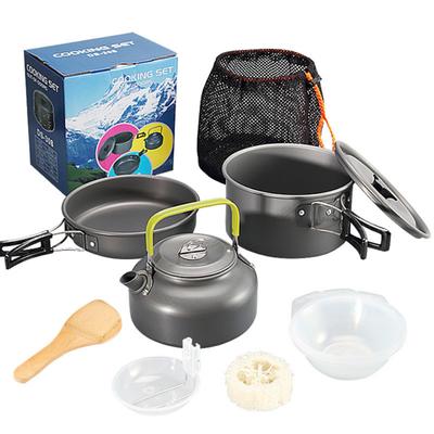 Portable Non-stick Aluminum Alloy Camping Cookware Set Outdoor Cooking Teapot Picnic Tableware Kettle Pot Frying Pan Kit