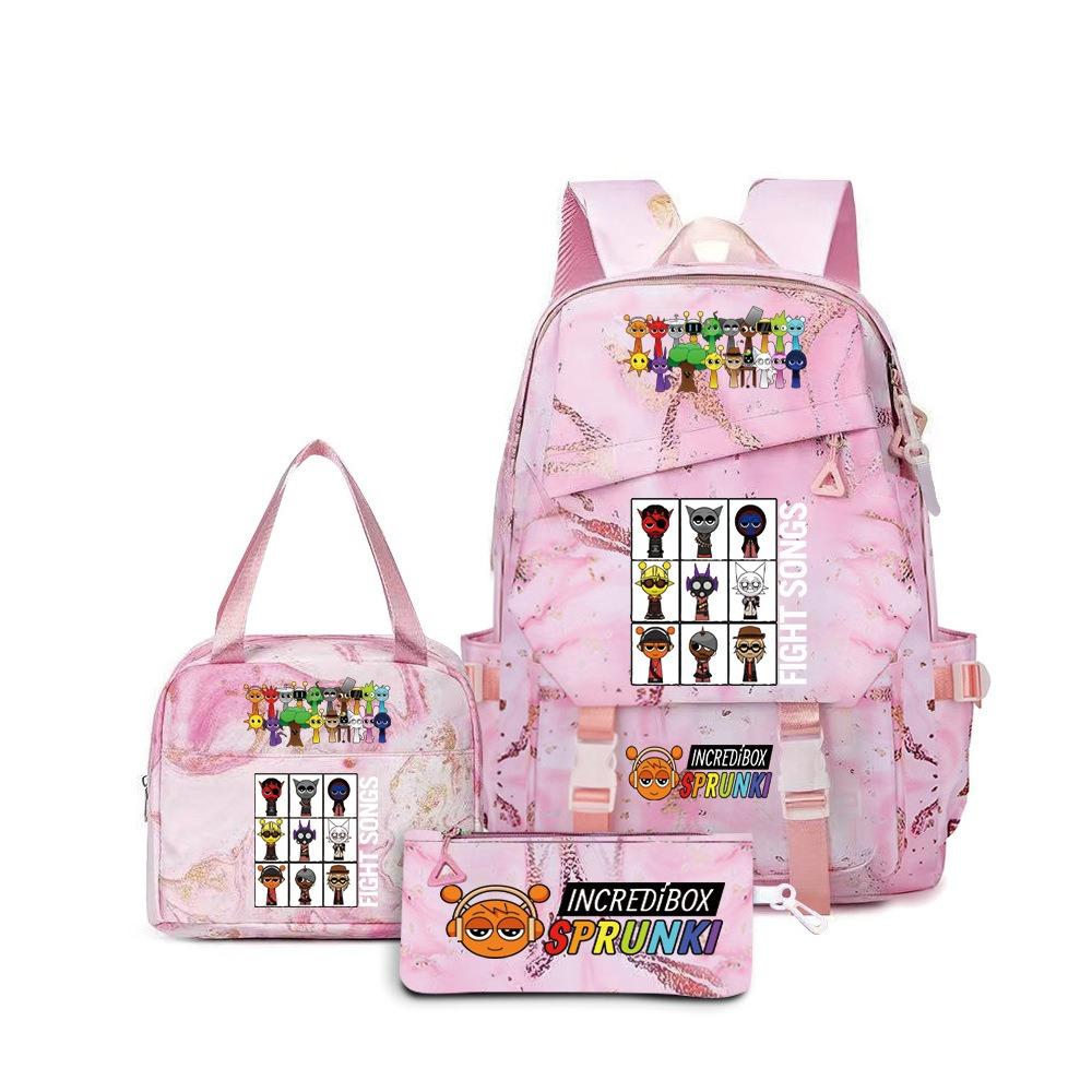Around the box, elementary school bag sprunki cartoon backpack three-piece set D